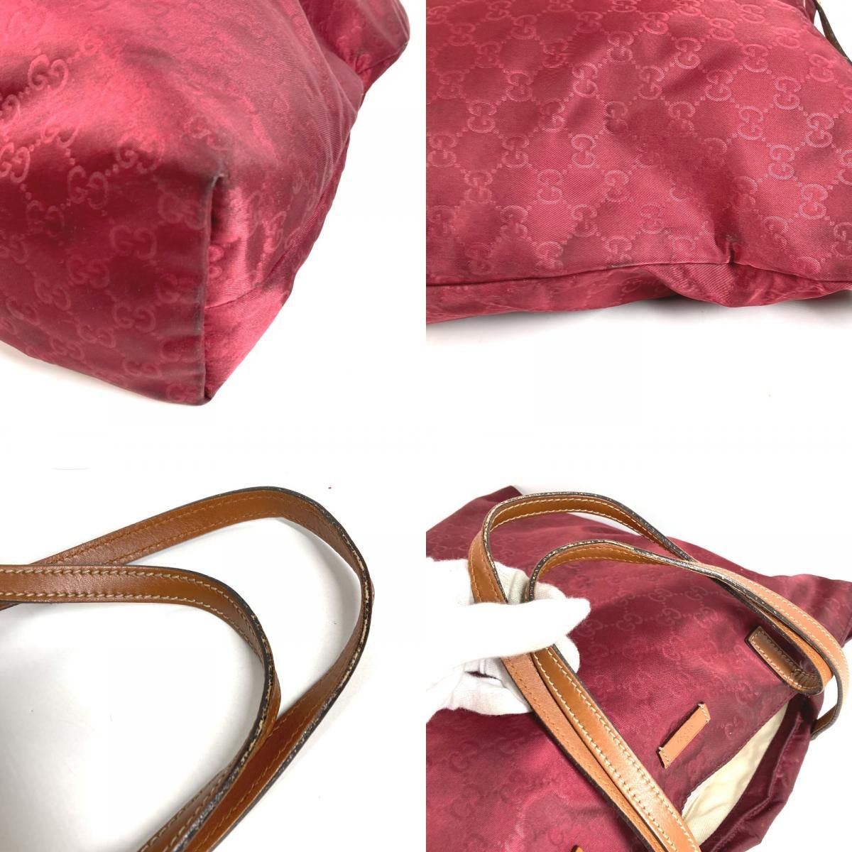Gucci Shoulder Bag GG Logo Leather Nylon Wine — view 8