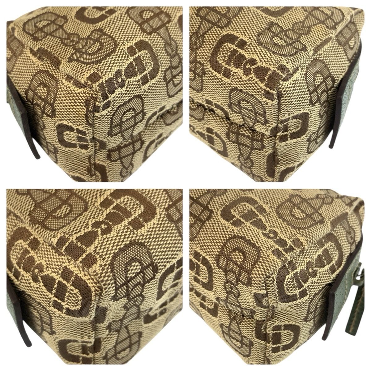Gucci Horsebit Beige Green Canvas Pouch Makeup — view 4
