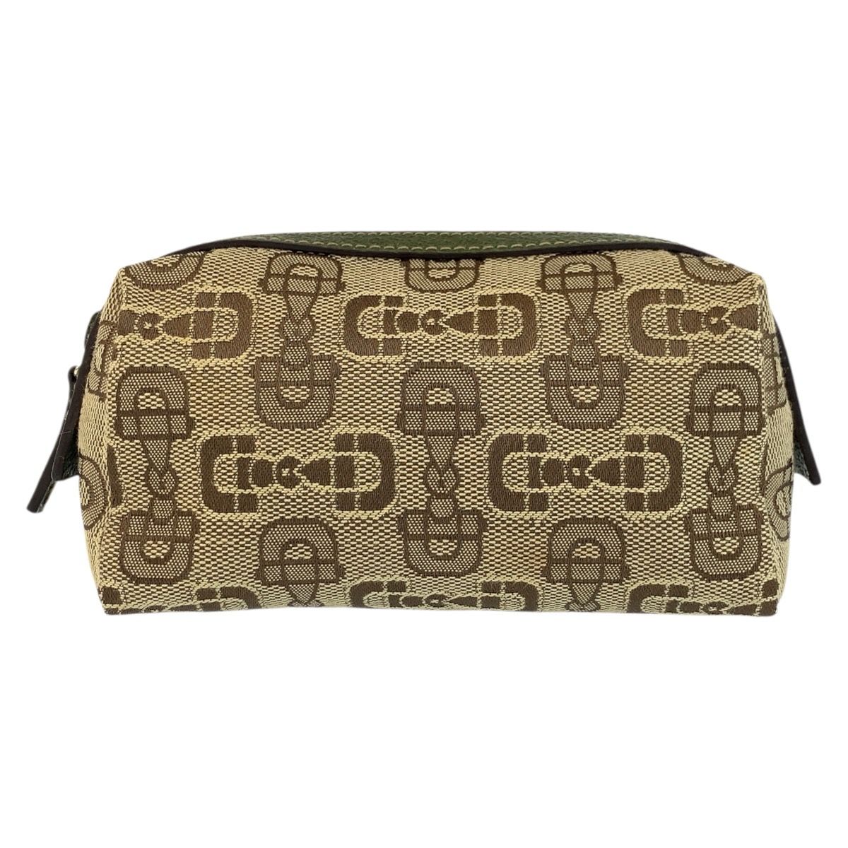 Gucci Horsebit Beige Green Canvas Pouch Makeup