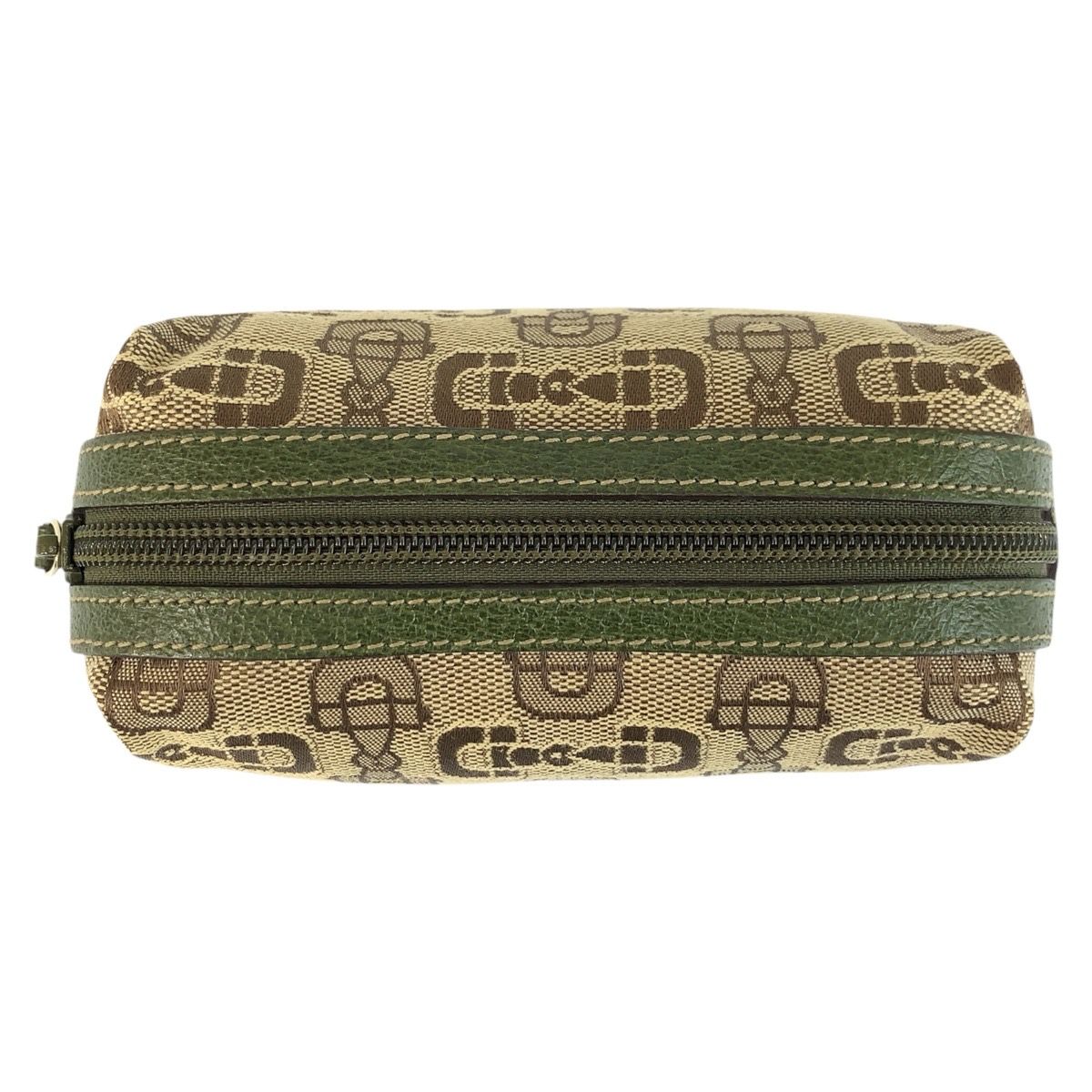 Gucci Horsebit Beige Green Canvas Pouch Makeup — view 8