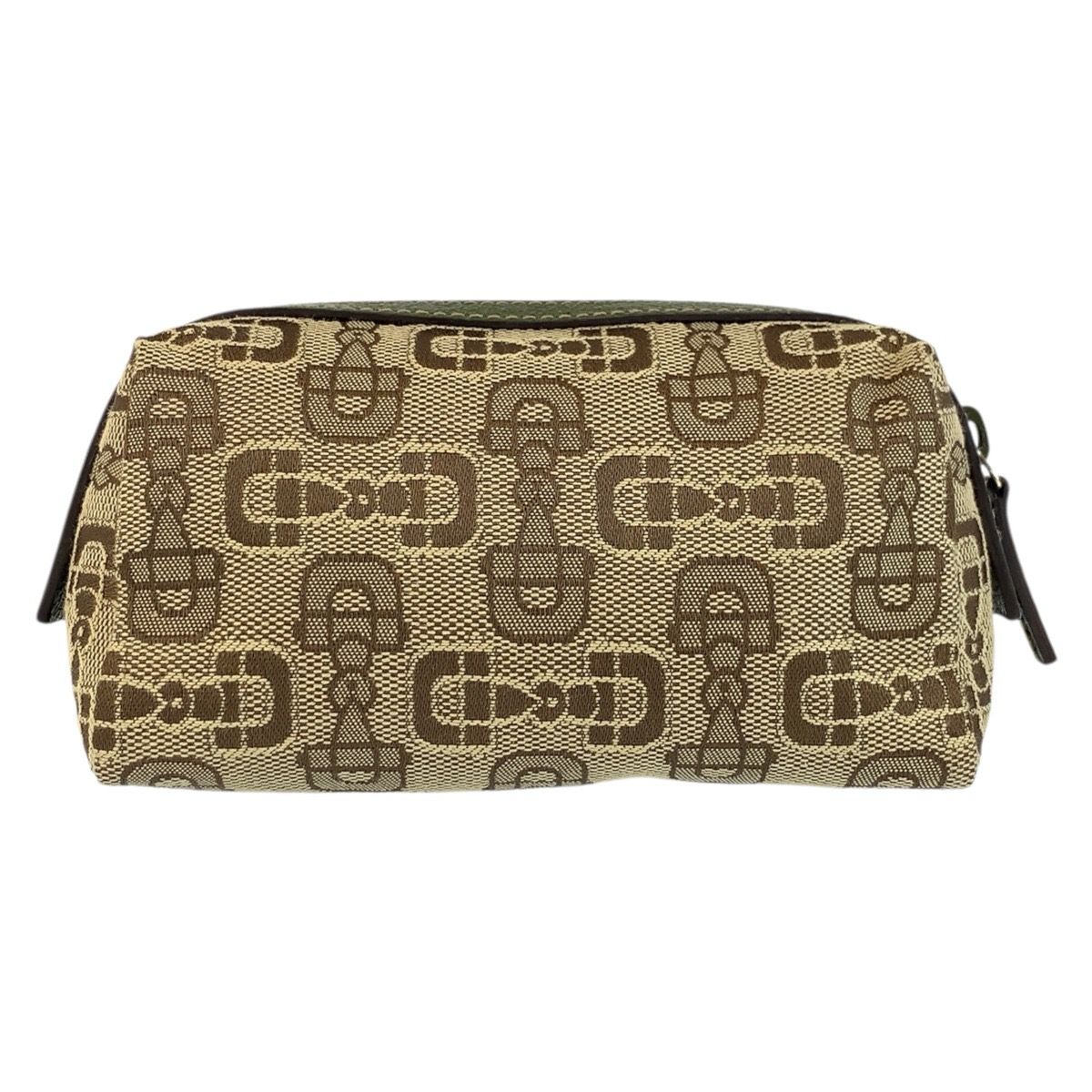 Gucci Horsebit Beige Green Canvas Pouch Makeup — view 2