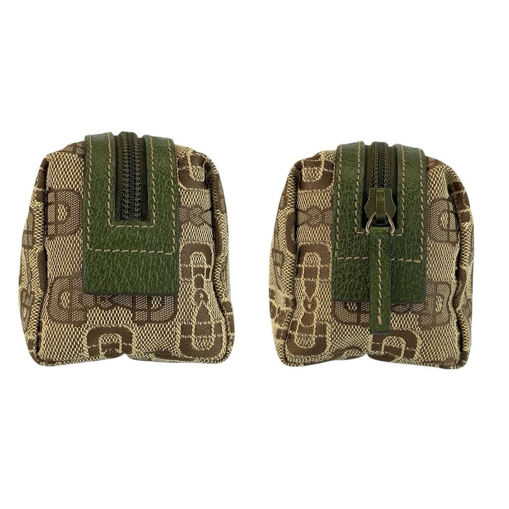 Gucci Horsebit Beige Green Canvas Pouch Makeup — view 6