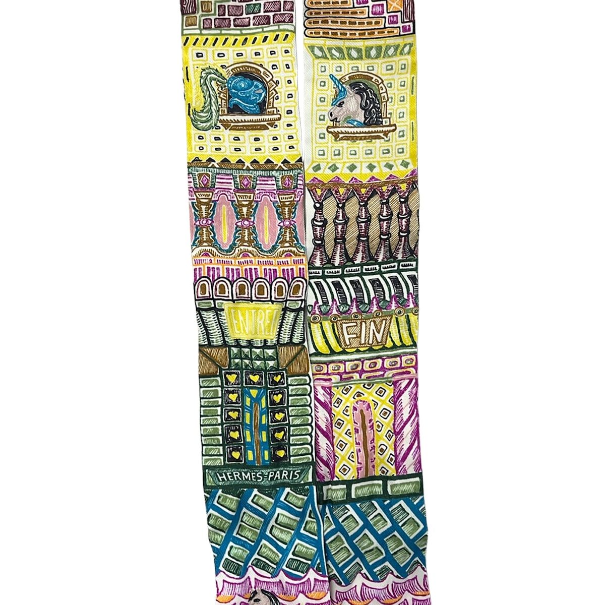 Hermes Scarf Twill Green Yellow Multi Ribbon Super Silk Quest — view 4