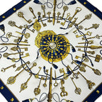 Hermes Scarf Carre 90 White Yellow Navy les Cles