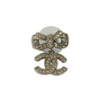 Chanel Earrings Silver Clear CC Logo Ribbon
