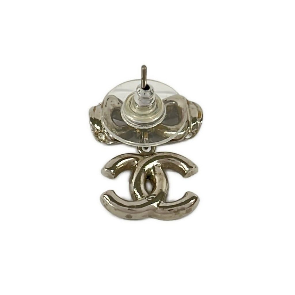 Chanel Earrings Silver Clear CC Logo Ribbon — view 2
