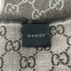 Gucci Shawl Dark Brown Light Gray GG Pattern Wool Silk Scarf — view 2