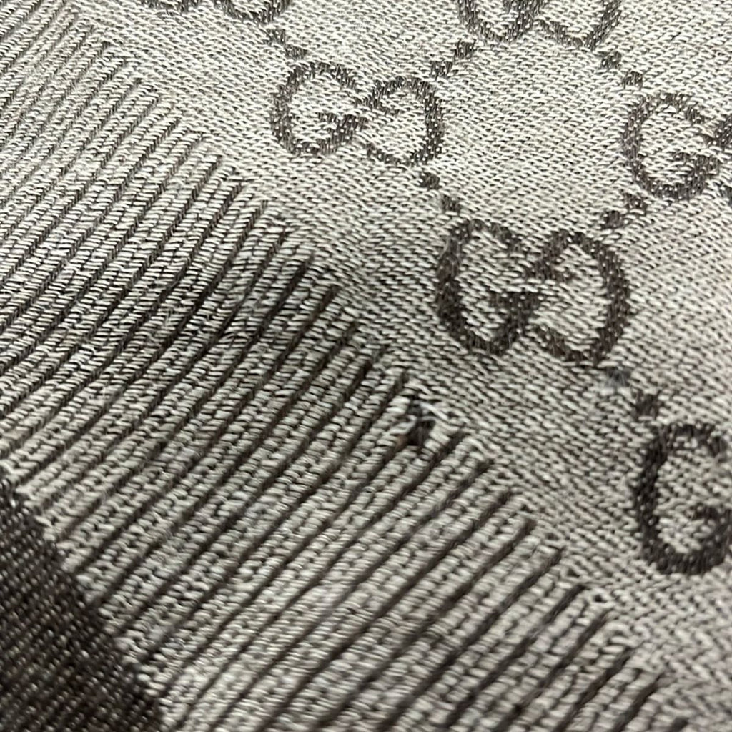Gucci Shawl Dark Brown Light Gray GG Pattern Wool Silk Scarf — view 4