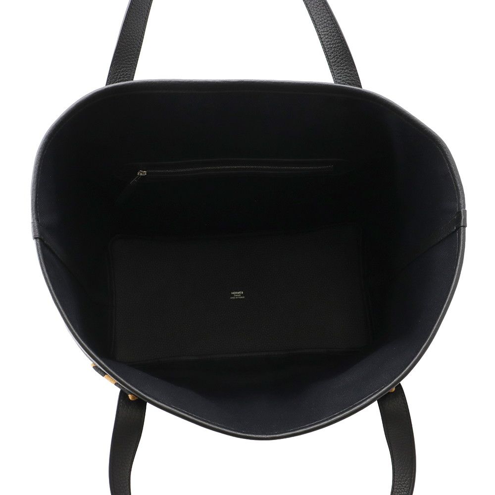 Hermes Tote Pure Sangle Black Caramel Silver Toile Military Taurillon Clemence — view 5
