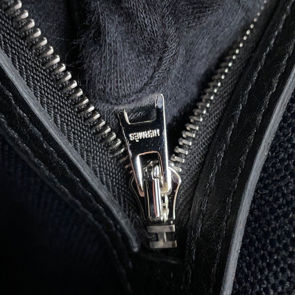 Hermes Tote Pure Sangle Black Caramel Silver Toile Military Taurillon Clemence — view 8