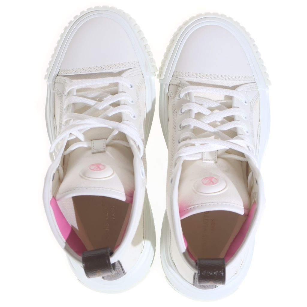 Louis Vuitton Squad Line High Cut Sneakers White Brown Canvas — view 4