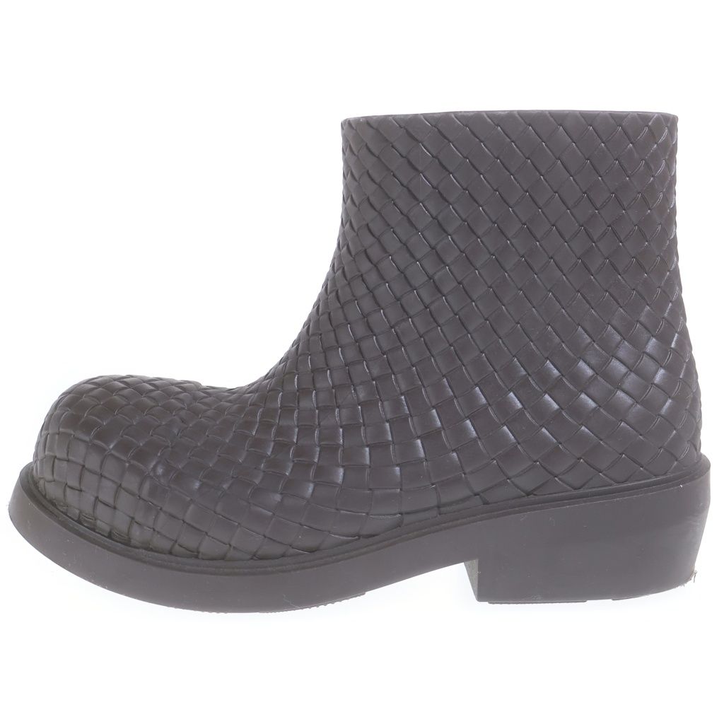 Bottega Veneta Fireman Short Rubber Boots Intrecciato Embossed Ankle Brown
