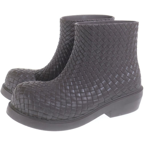 Bottega Veneta Fireman Short Rubber Boots Intrecciato Embossed Ankle Brown — view 2