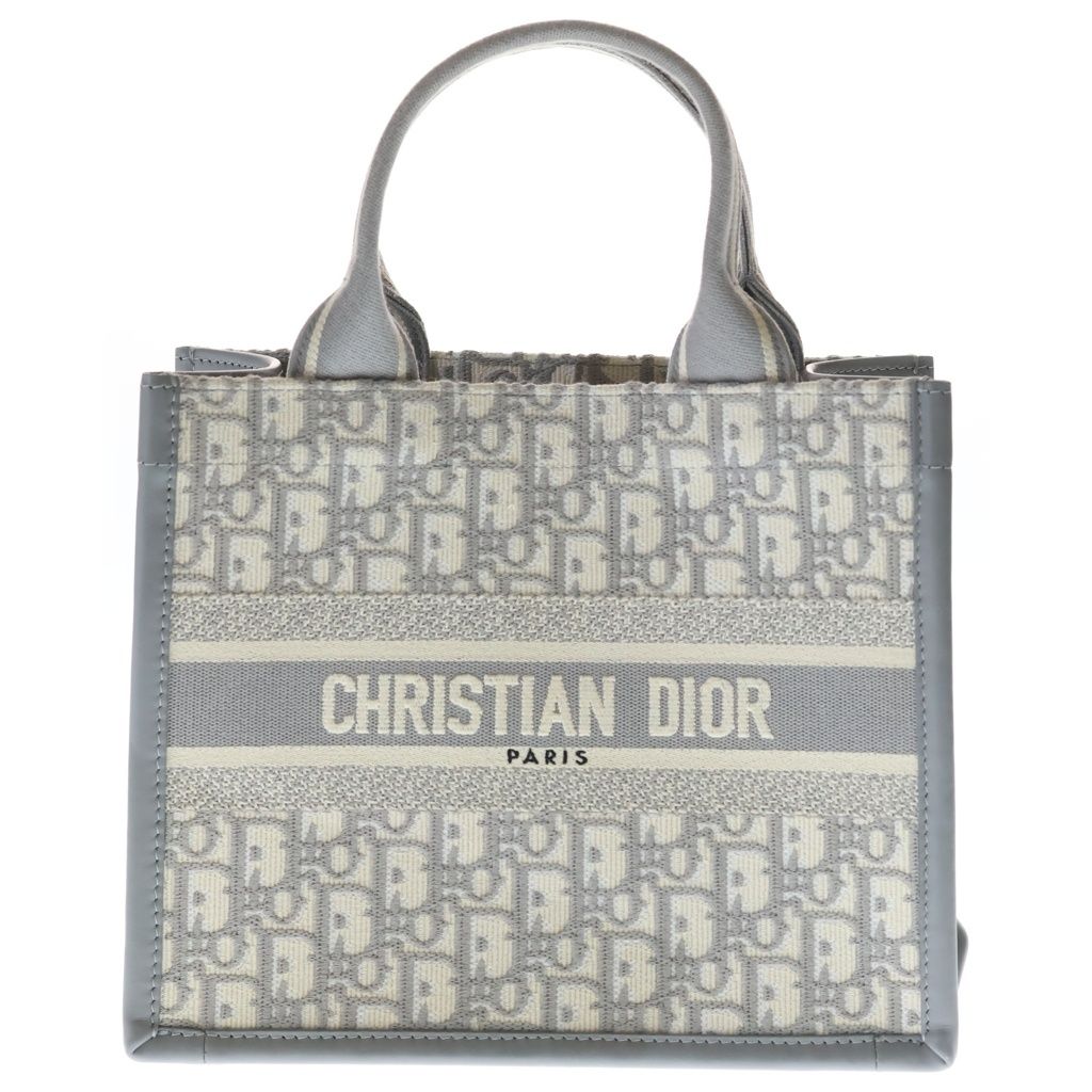 Dior Book Tote Small White 2-Way Shoulder Bag Canvas Leather Gray