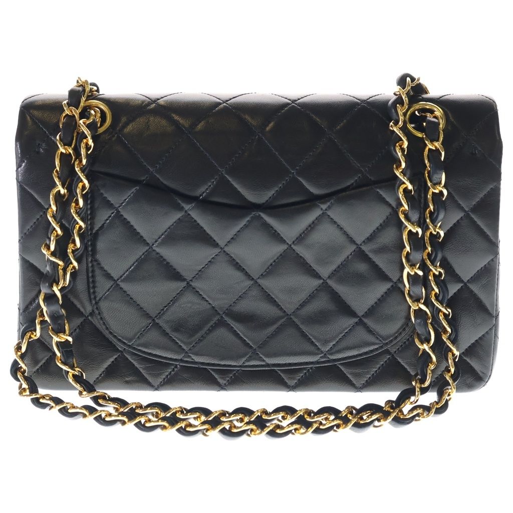 Chanel Quilted 25 Lambskin Leather Double Flap Chain Shoulder Bag Gold Black — view 2