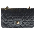 Chanel Quilted 25 Lambskin Leather Double Flap Chain Shoulder Bag Gold Black