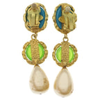 Chanel Faux Pearl Earrings Gripoix Blue Green Gold — view 2
