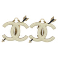 Chanel CC Logo Arrow Earrings Gold White 10c