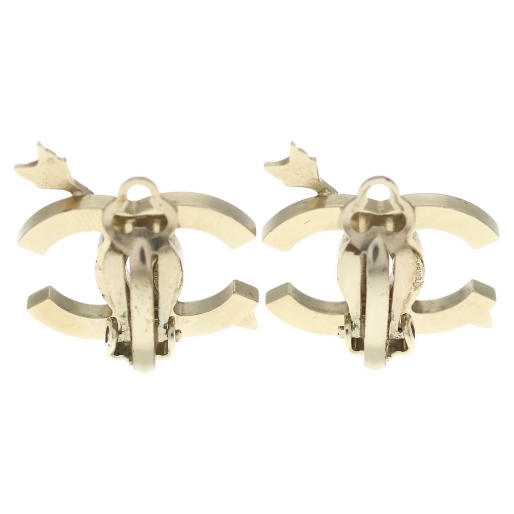Chanel CC Logo Arrow Earrings Gold White 10c — view 2