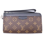 Louis Vuitton Monogram Macassar Zippy Dragonne Leather Wallet Silver Brown Black