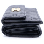 Chanel CC Logo Rhinestone Trifold Wallet Compact Coin Case Black Lambskin Gold — view 3