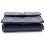 Chanel CC Logo Rhinestone Trifold Wallet Compact Coin Case Black Lambskin Gold — view 5