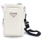 Prada Leather Phone Case Shoulder Bag Silver White