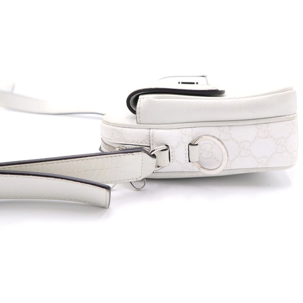 Gucci GG Supreme Cross Belt Bag White Leather Silver — view 3