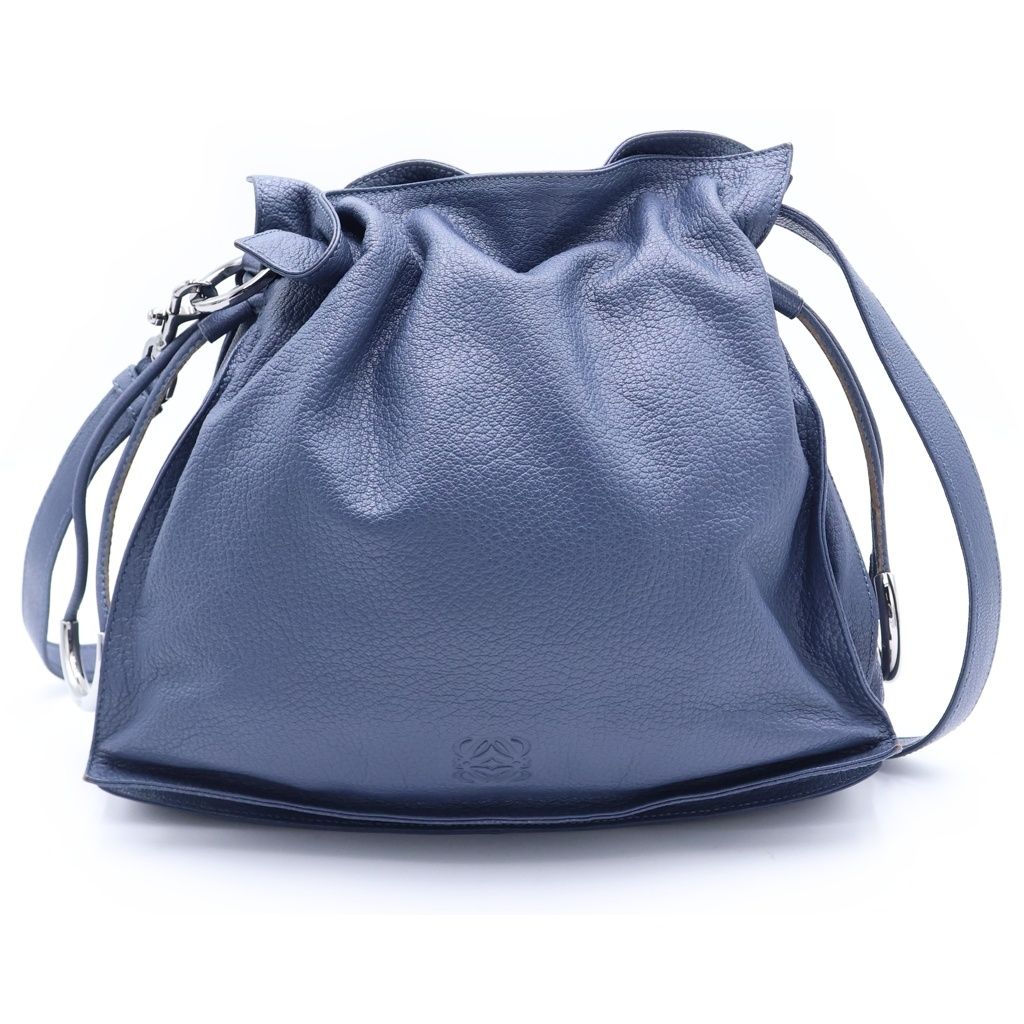 Loewe Flamenco Shoulder Bag Drawstring Light Blue Leather Silver