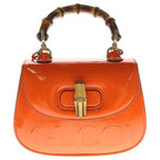 Gucci Bamboo Mini Top Handle Patent Leather Shoulder Bag Orange
