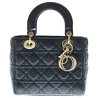 Dior My Lady Small Cannage 2-Way Shoulder Bag Black Leather Gold