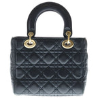 Dior My Lady Small Cannage 2-Way Shoulder Bag Black Leather Gold — view 3