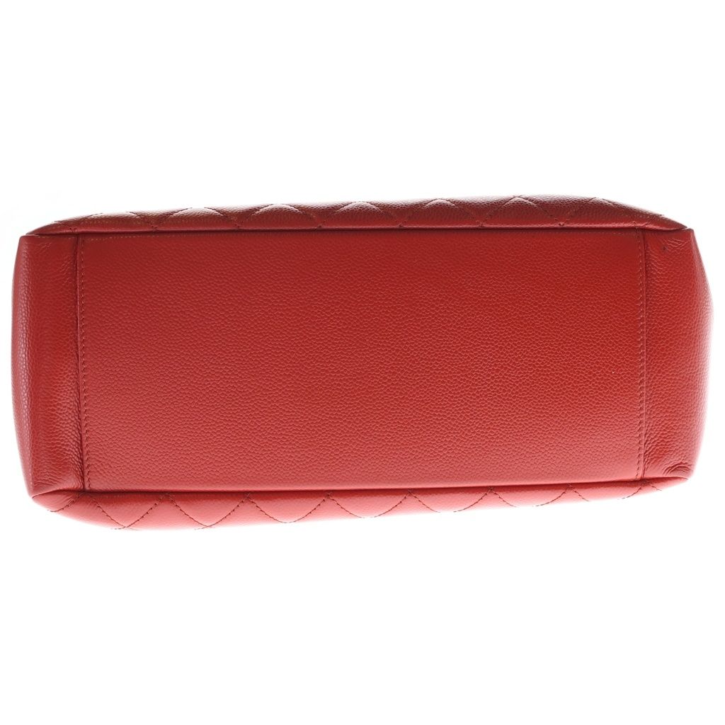Chanel Quilted CC Logo Petite Shopping Tote PST Red Caviar Leather Silver — view 4