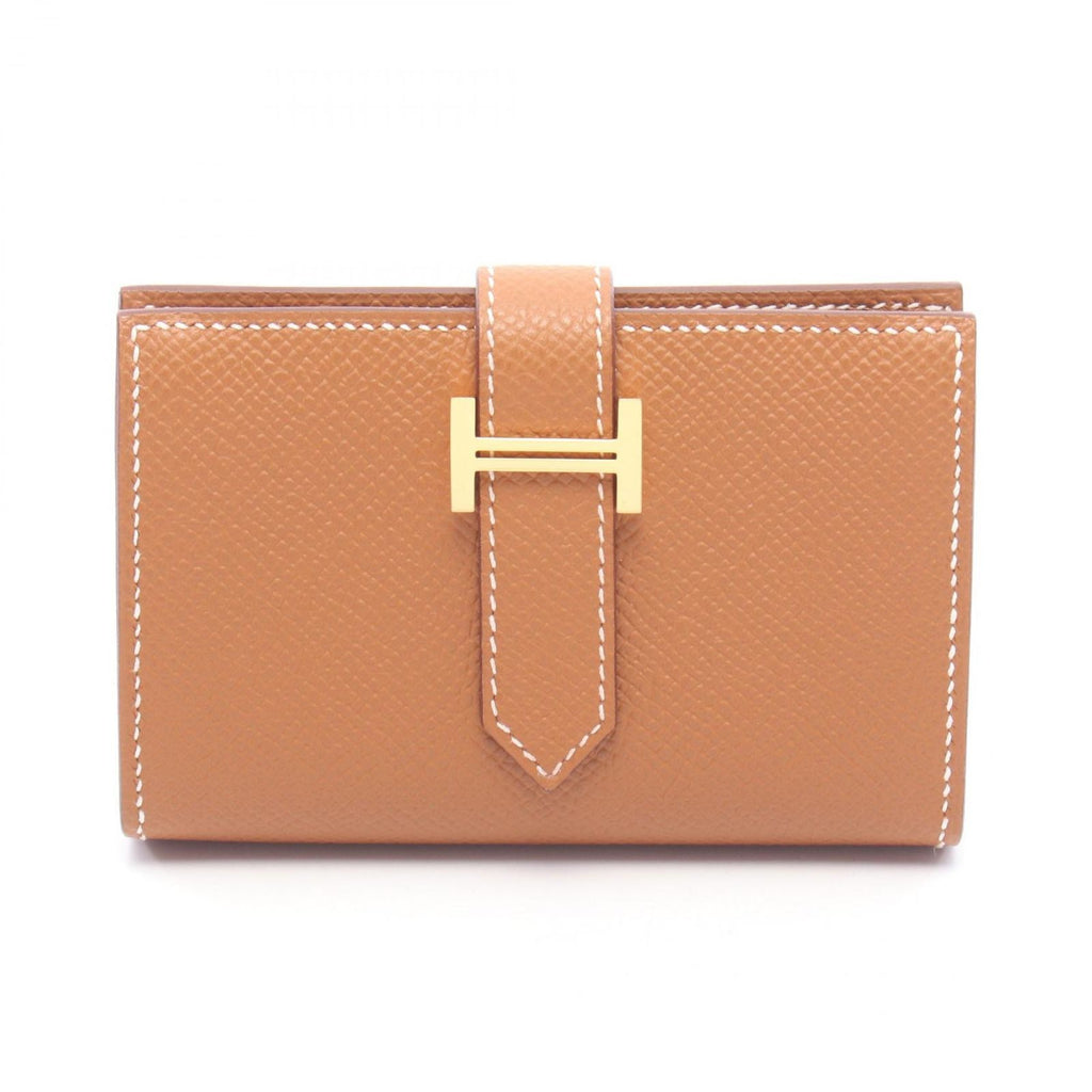 Hermes Card Case Bearn Mini Gold Leather