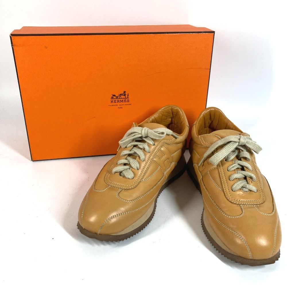 Hermes Sneakers Quick Logo Stitch Leather Beige — view 2