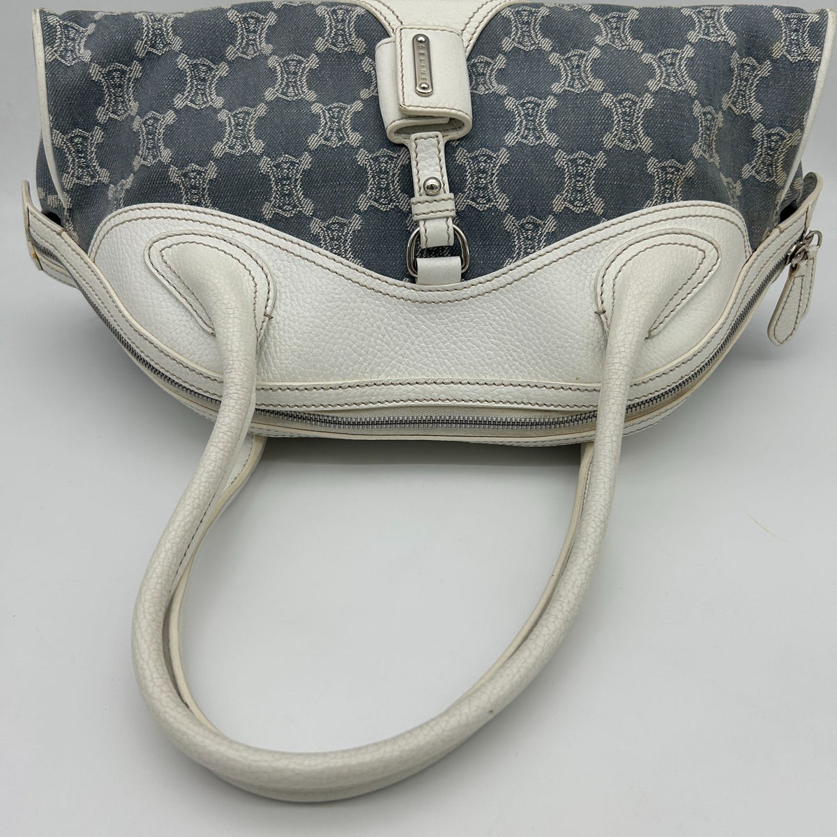 Celine Denim Leather Handbag Trio Nfu Zip Boogie Bag White — view 6