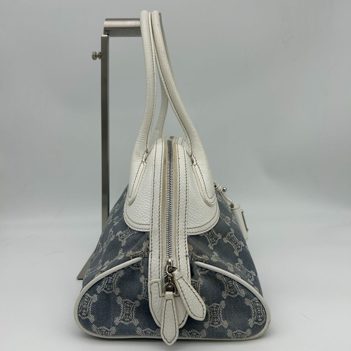 Celine Denim Leather Handbag Trio Nfu Zip Boogie Bag White — view 2