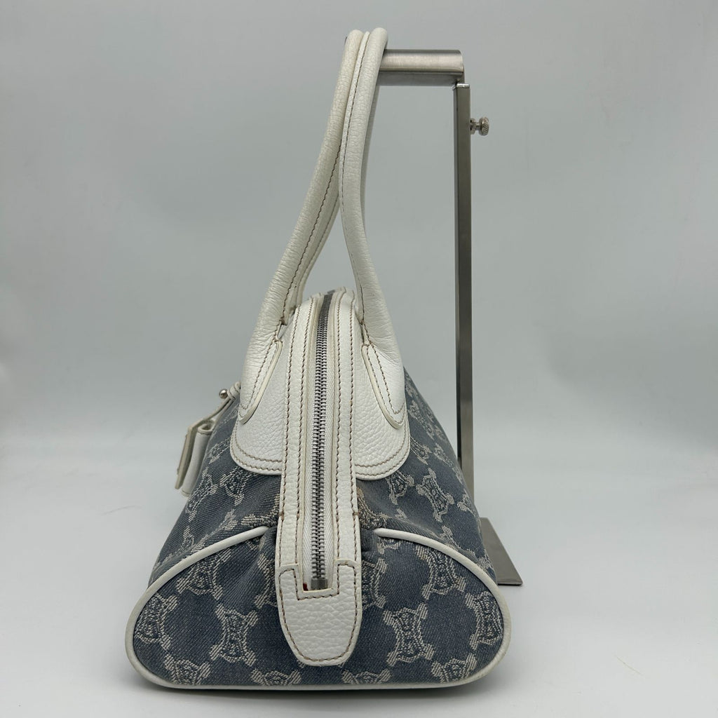 Celine Denim Leather Handbag Trio Nfu Zip Boogie Bag White — view 3