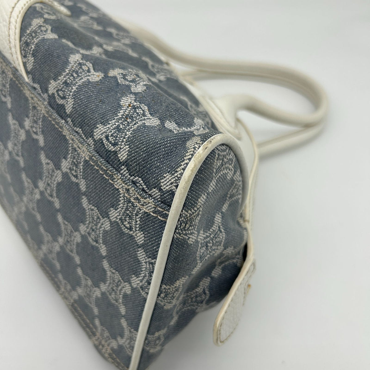 Celine Denim Leather Handbag Trio Nfu Zip Boogie Bag White — view 8