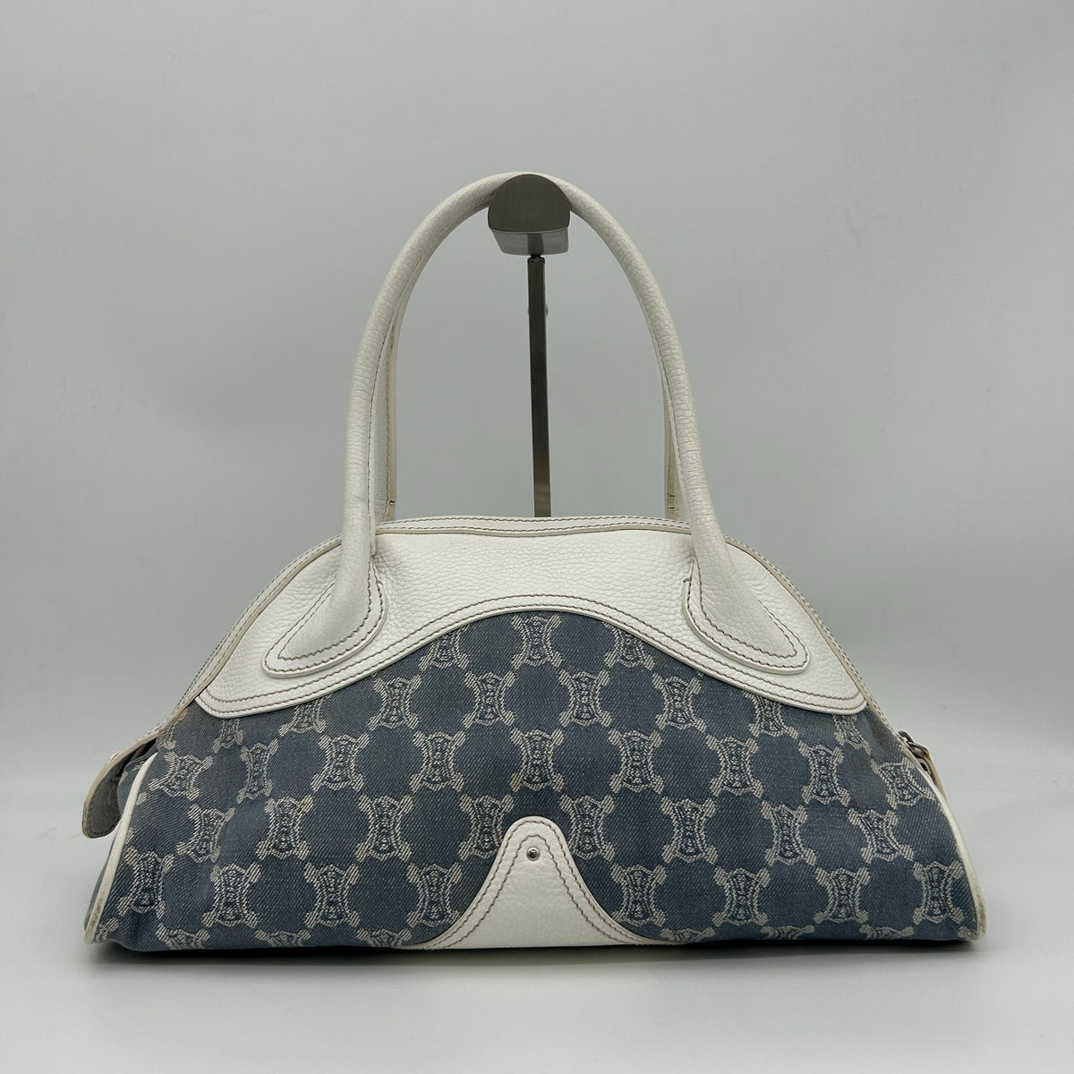 Celine Denim Leather Handbag Trio Nfu Zip Boogie Bag White — view 4