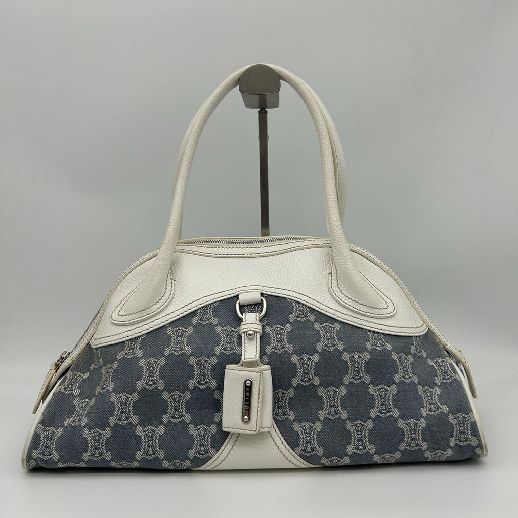 Celine Denim Leather Handbag Trio Nfu Zip Boogie Bag White