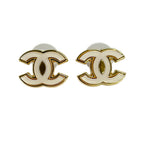 Chanel Earrings CC Logo Gold Clear White