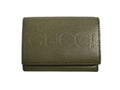 Gucci Trifold Wallet Compact Green Leather Embossed Logo Mini