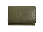 Gucci Trifold Wallet Compact Green Leather Embossed Logo Mini