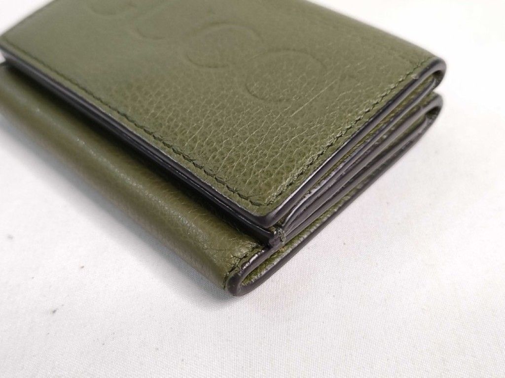 Gucci Trifold Wallet Compact Green Leather Embossed Logo Mini — view 3