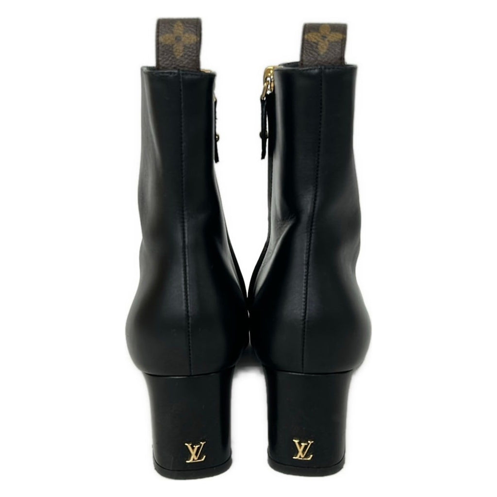 Louis Vuitton Short Boots 37 Black Dark Brown Monogram Canvas Leather — view 3