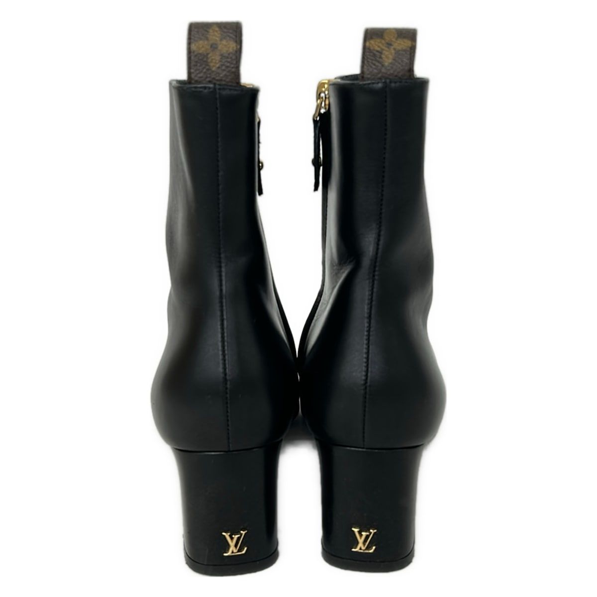 Louis Vuitton Short Boots 37 Black Dark Brown Monogram Canvas Leather — view 3