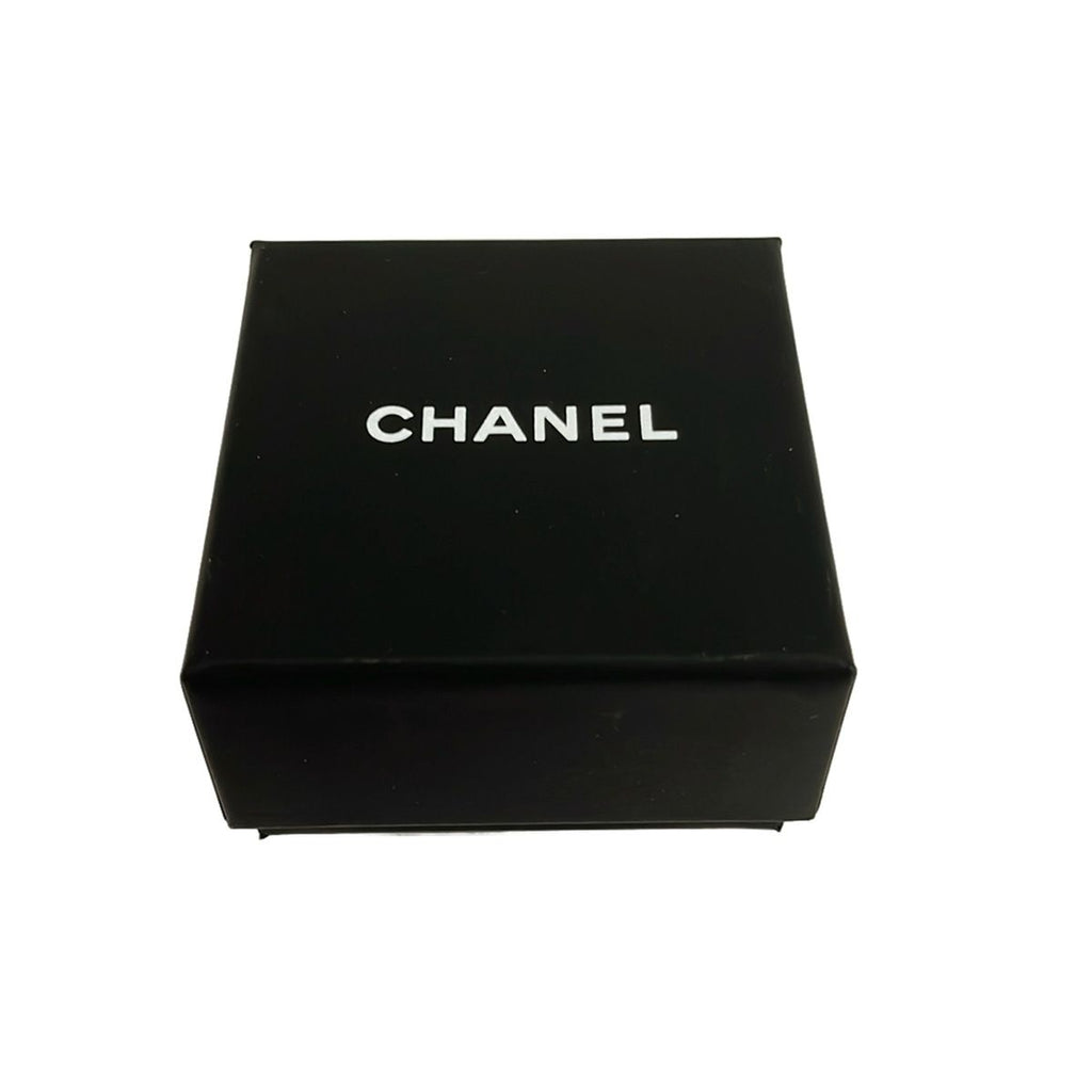 Chanel Earrings CC Logo Champagne Gold White Black External Back — view 4