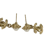 Chanel Earrings CC Logo Champagne Gold White Black External Back — view 3