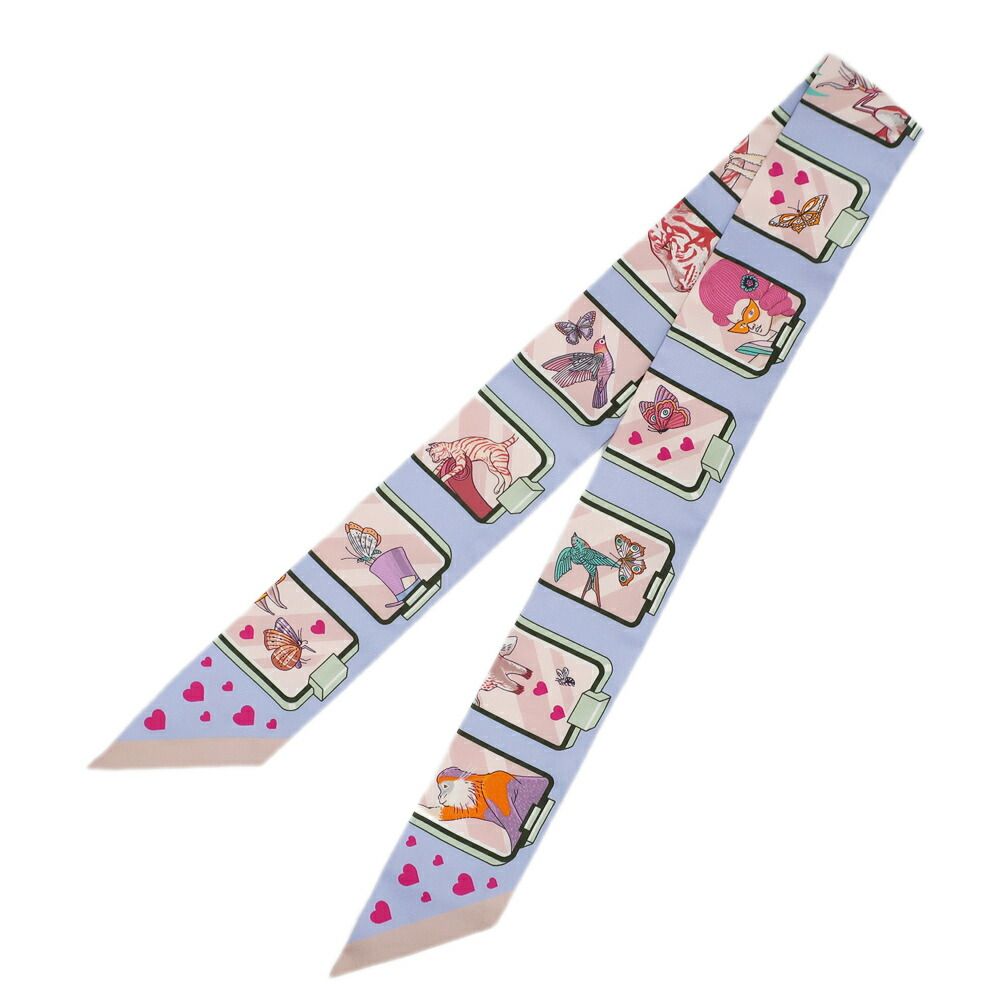 Hermes Heaven Twilly Story Scarf Silk Blue Pale Rose Multicolor